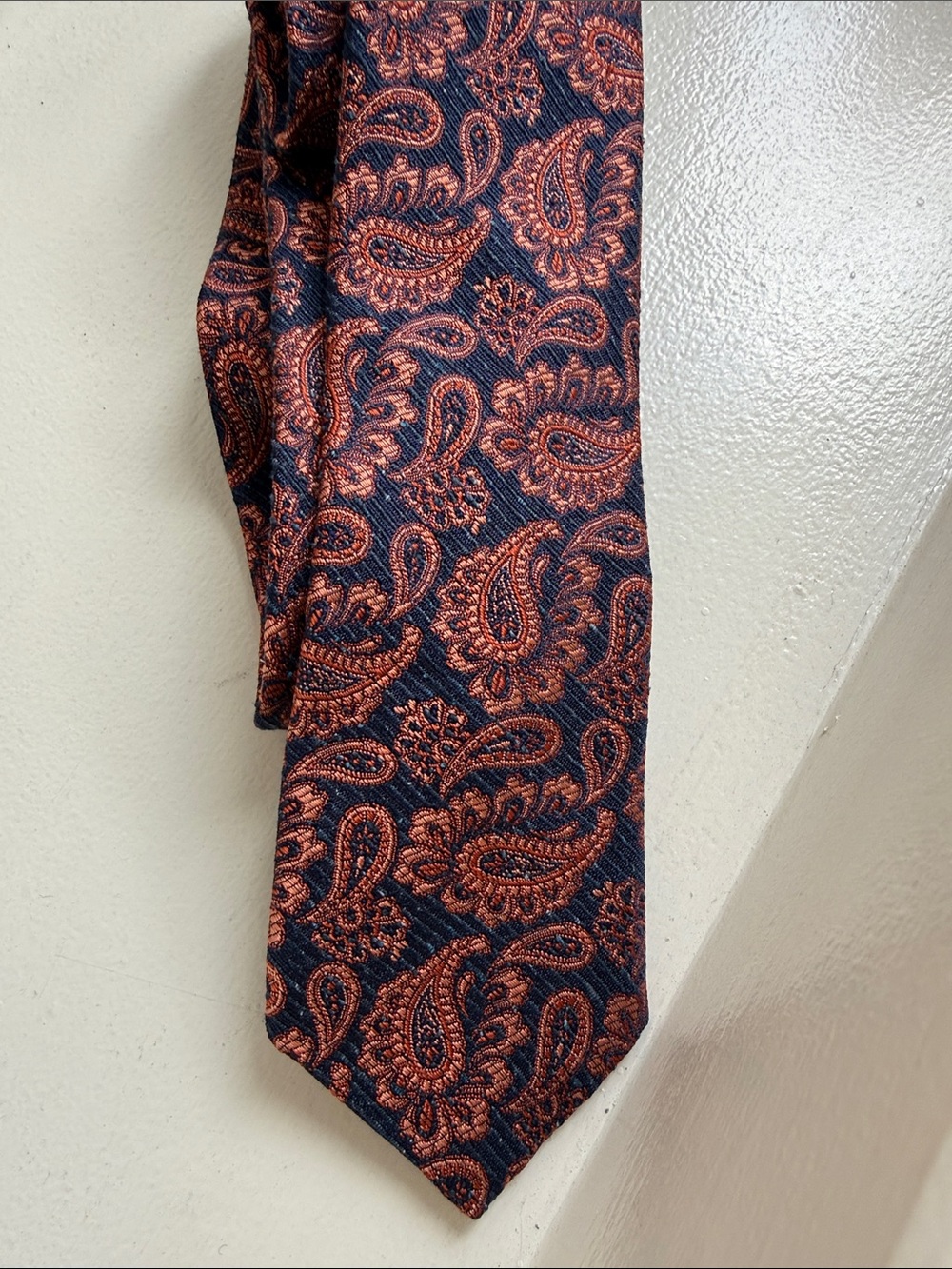Men's Navy and Copper Paisley Tie -